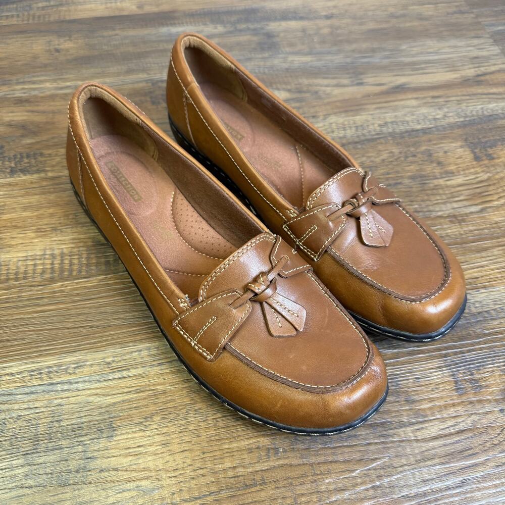 Clarks 9.5 N Ashland Bubble loafers brown tan leather slip on comfort
